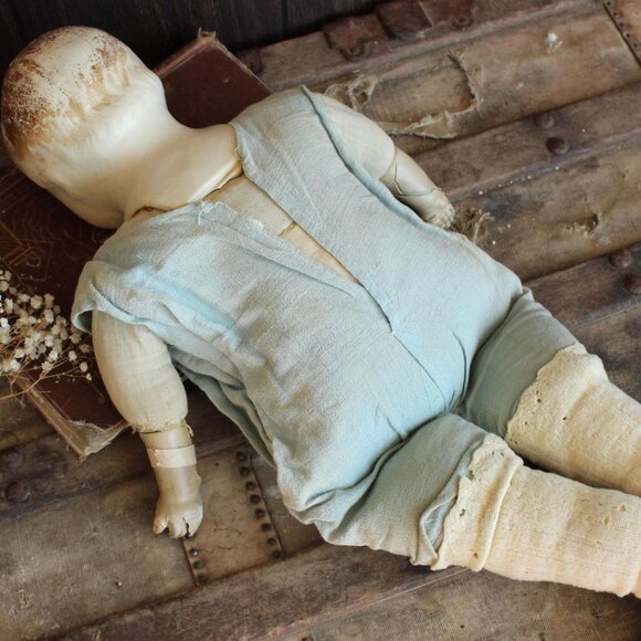 Vintage 1920s 1930s Creepy Doll, Life Size Cloth Body, Composition Head Hands - Picture 6 of 10